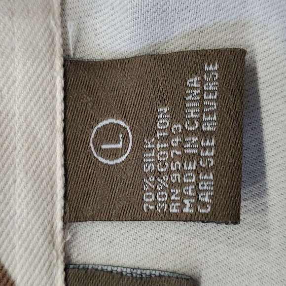 BOBBY CHAN 70% SILK 30% cotton BLOUSE size large. 3/4 sleeves. Cream and brown - Picture 7 of 10